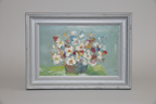 Close-up of framed floral oil painting