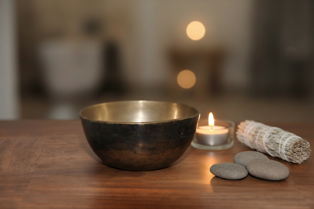Tibetan singing bowl serene setting without towel